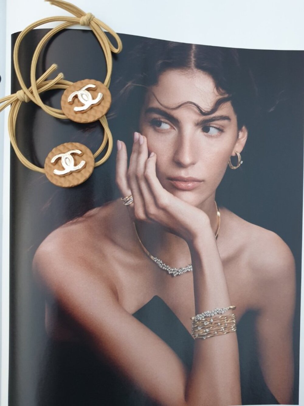 Women Fashion Gold Tan Hair Scrunchie Set of 2 Elastic Tie Elegant Accessory